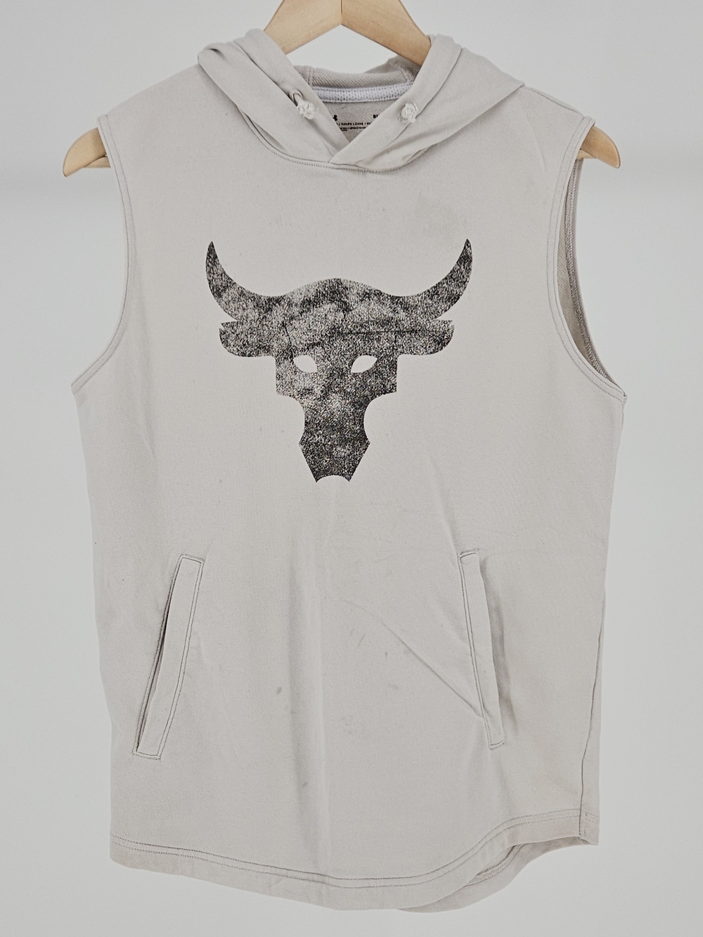 Under Armour Project Rock Terry Sleeveless Hoodie Tank Beige Brahma Bull Men's S